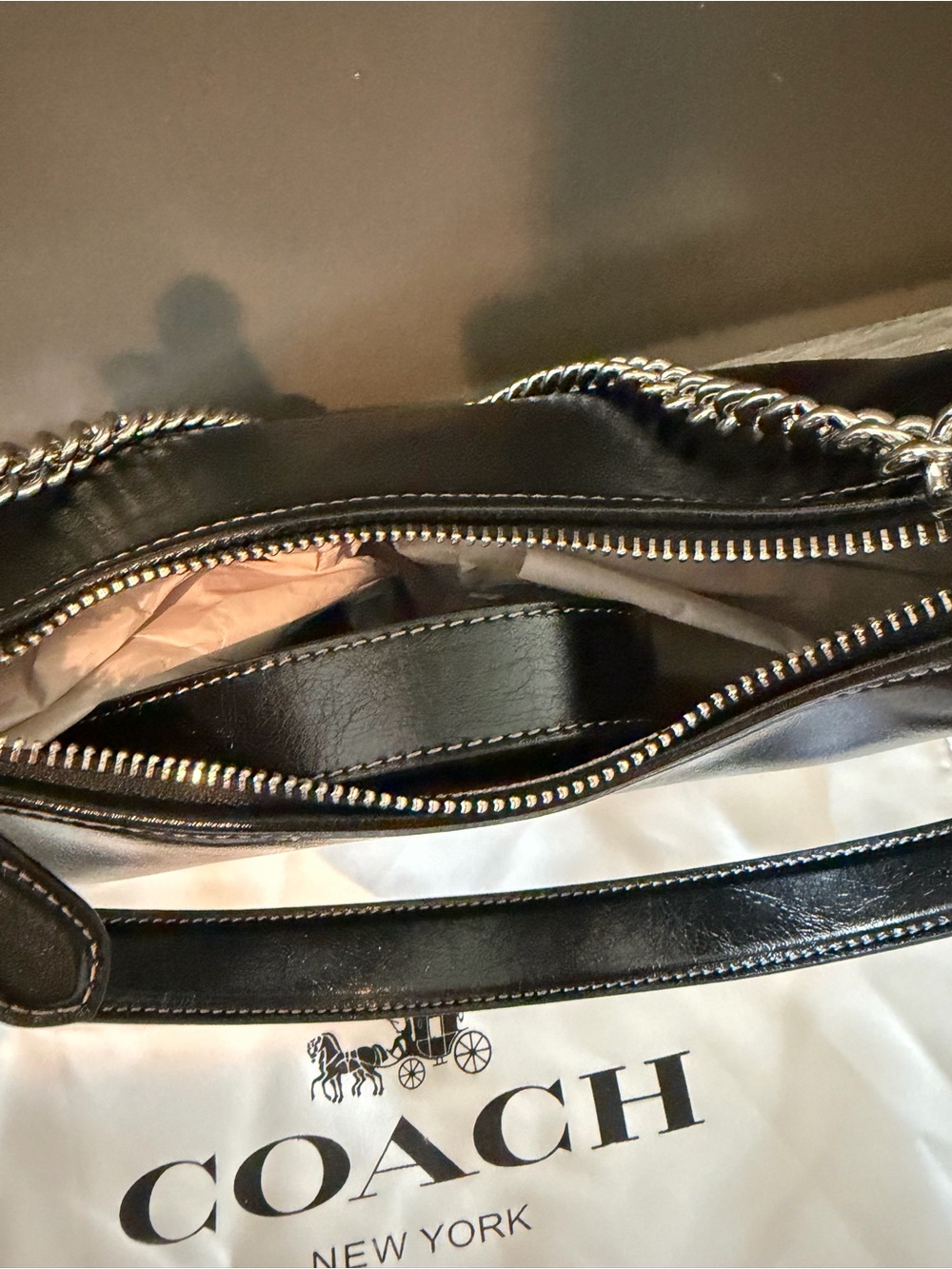Coach Black Leather Shoulder Bag with Silver Chain - Picture 6 of 11